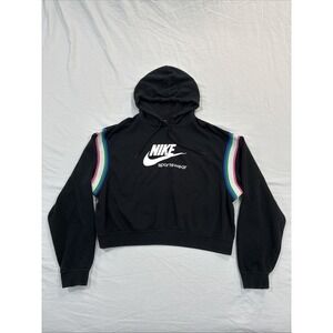 Nike Sportswear Hoodie Women's Medium Rainbow Detail Black Cropped Athleisure